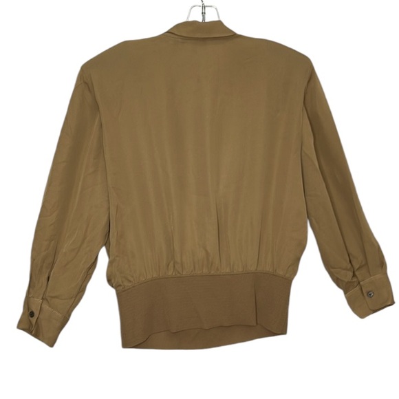 Theory Womens Large Truffle Brown Faux Wrap Front V Neck Notched Collar Silk Top - Picture 4 of 13